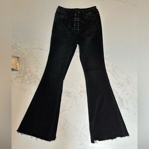 Flying Monkey Black Lace-Up high rise Flare Jeans size 28